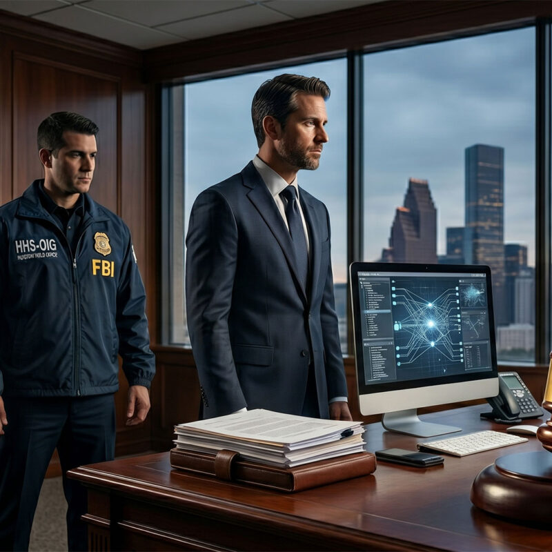 Gemini AI generated image depicting person getting arrested by FBI for federal crimes