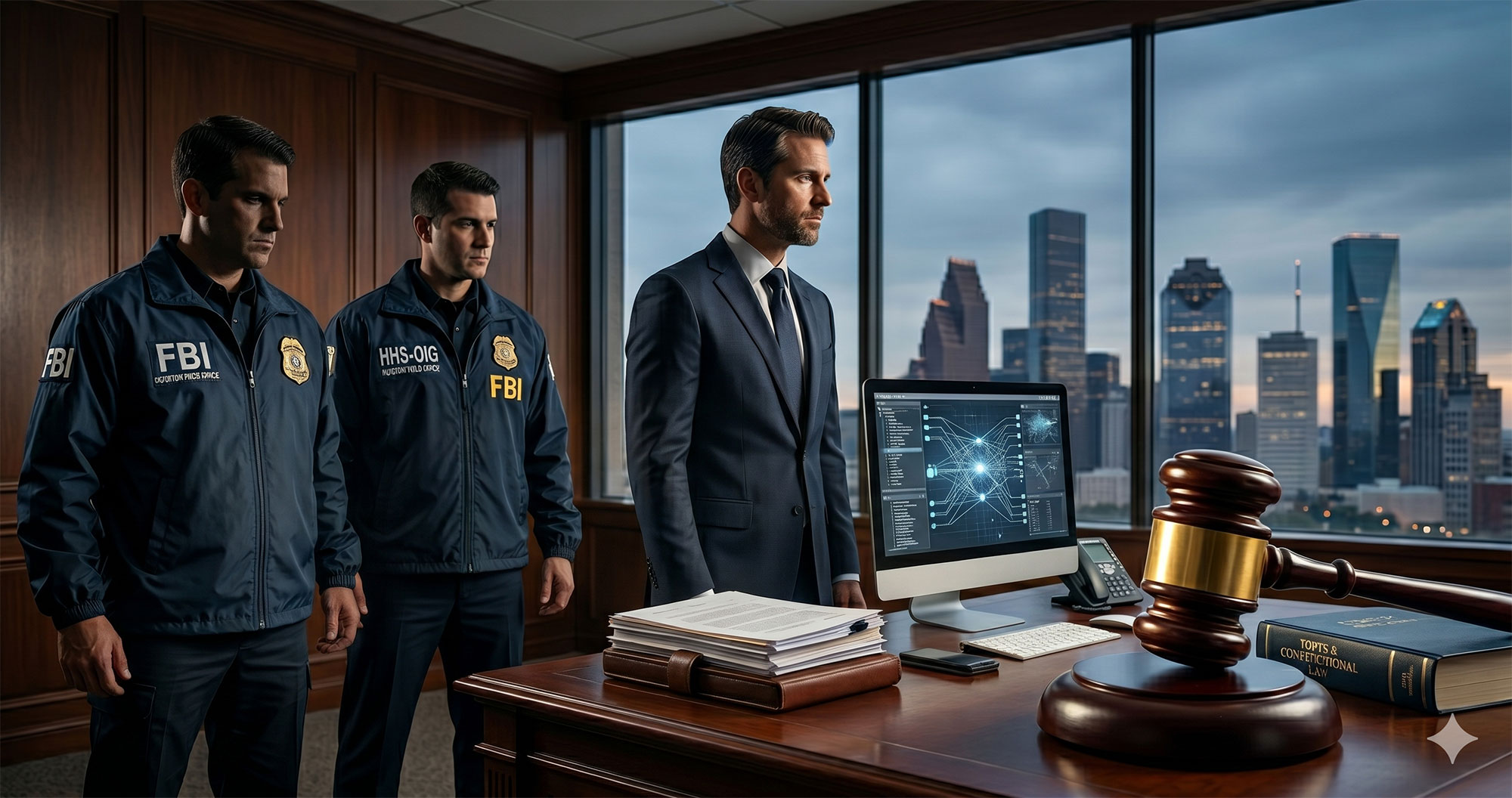 Gemini AI generated image depicting person getting arrested by FBI for federal crimes