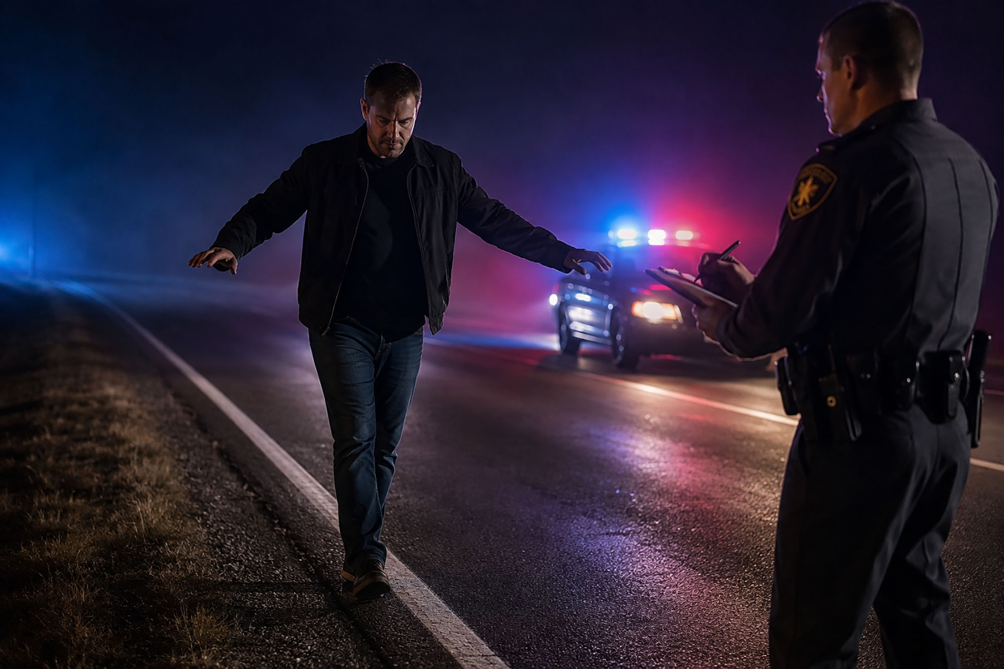 man taking a sobriety test by the police - AI generated